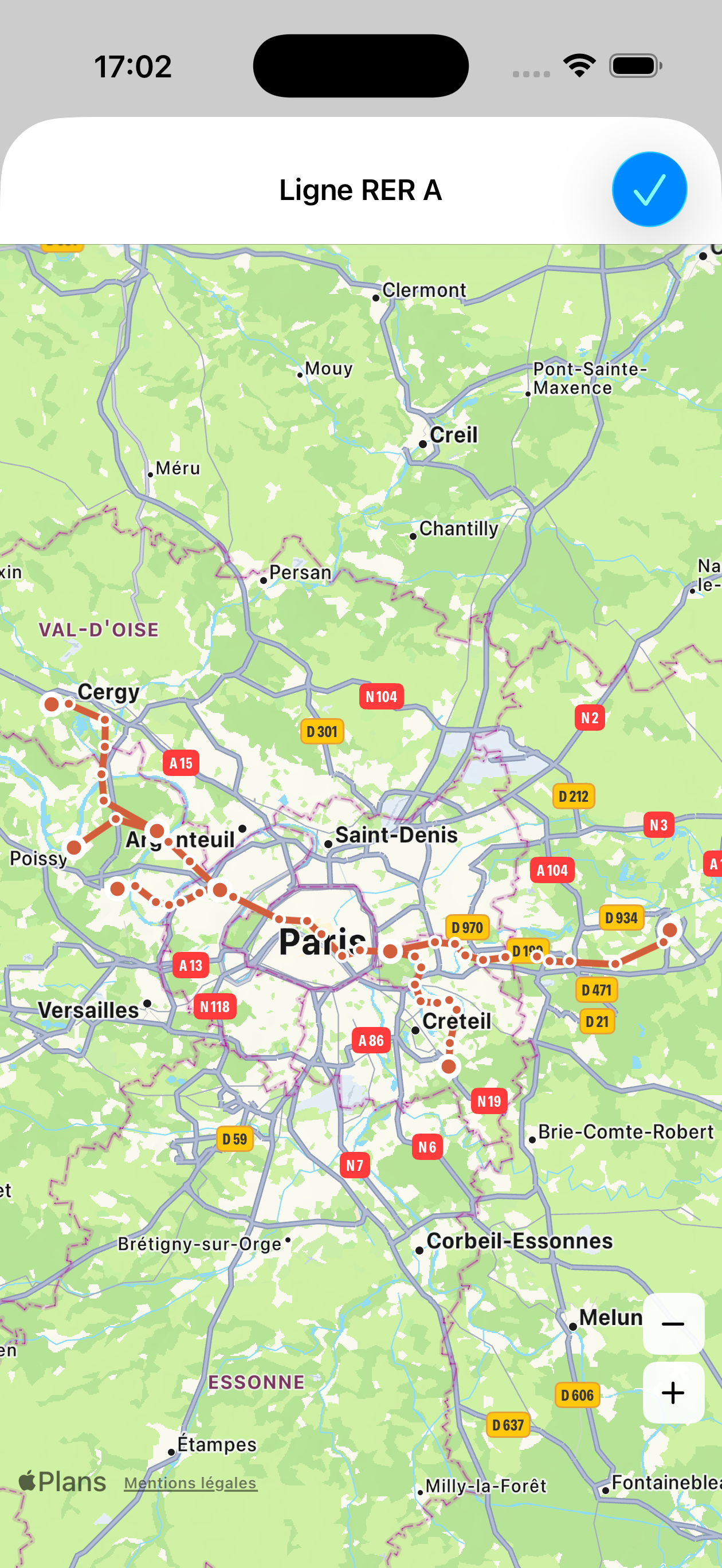 RER A Linienstreckenkarte